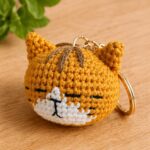 Crochet Cat Head Keychain – Handmade Amigurumi Kitten Face Keyring, Orange