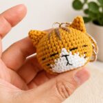 Crochet Cat Head Keychain – Handmade Amigurumi Kitten Face Keyring, Orange - Image 2