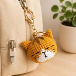 Crochet Cat Head Keychain – Handmade Amigurumi Kitten Face Keyring, Orange - Image 3
