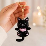 Black Crochet Cat Keychain – Handmade Amigurumi Cat Keyring with Pink Accents - Image 2