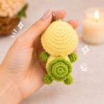 Crochet Turtle Keychain – Handmade Amigurumi Turtle Bag Charm in Green and Yellow - Image 2
