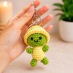 Crochet Turtle Keychain – Handmade Amigurumi Turtle Bag Charm in Green and Yellow - Image 3