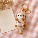 Crochet Otter Keychain – Handmade Amigurumi Otter Bag Charm with Fish