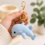 Crochet Dolphin Bag Charm – Handmade Amigurumi Dolphin Keyring in Light Blue - Image 2