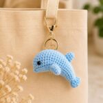 Crochet Dolphin Bag Charm – Handmade Amigurumi Dolphin Keyring in Light Blue - Image 3
