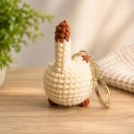 Cream Crochet Cat Keychain – Handmade Amigurumi Cat Keyring with Brown Accents - Image 3
