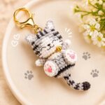 Striped Crochet Cat Keychain – Handmade Amigurumi Kitten Bag Charm with Bell Collar
